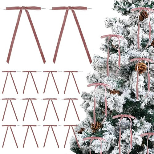 AIMUDI Pink Rosy Velvet Bows 4.5" x 7" Velvet Bows for Christmas Tree Christmas Bows for Gift Wrapping, Holiday Crafts, Wreaths, Garlands, Staircase, Home Outdoor Winter Christmas Decorations, 24 PCs | Amazon (US)