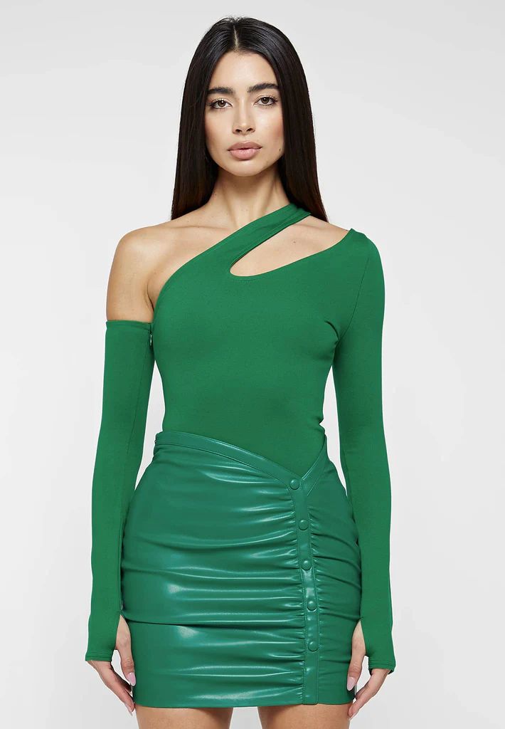 Asymmetric Bodysuit with Sleeve - Green | Maniere De Voir