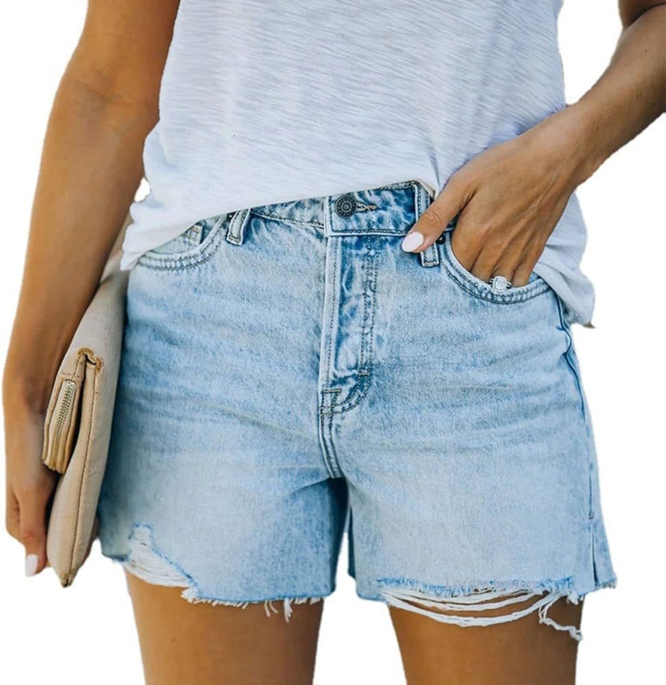 Women's Denim Shorts High Waisted Ripped Stretchy Denim Hot Short Distressed Frayed Hem Jeans Sho... | Amazon (US)