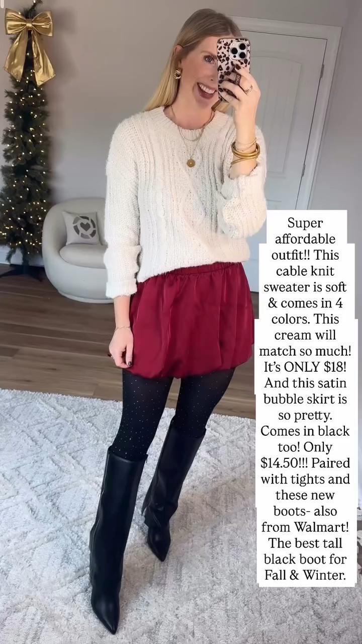 Walmart try on, bubble skirt, cable knit sweater 

#LTKStyleTip #LTKHoliday #LTKFindsUnder50