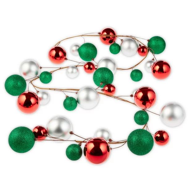 Holiday Time Red, Silver and Green Shatterproof Christmas Ball Garland, 72-Inch - Walmart.com | Walmart (US)