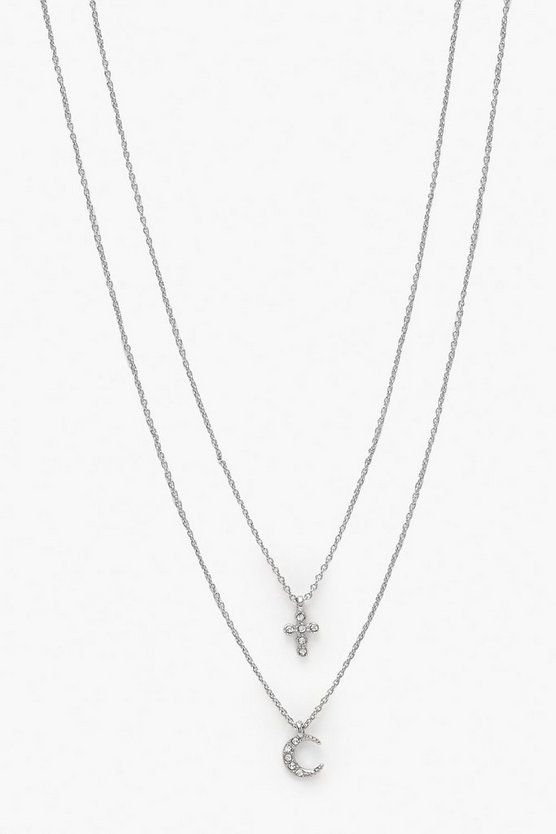 Diamante Cross & Moon Necklace Pack | Boohoo.com (US & CA)