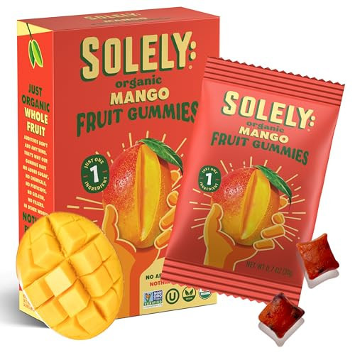 SOLELY - Organic Mango Whole Fruit Gummies (Pack of 1 Box, 5 Bags per Box) - Real Fresh Fruit - Healthy Snacks for Adults & Kids - Non GMO, Vegan Snacks, Shelf Stable - 5 Bags (3.5 oz) | Amazon (US)