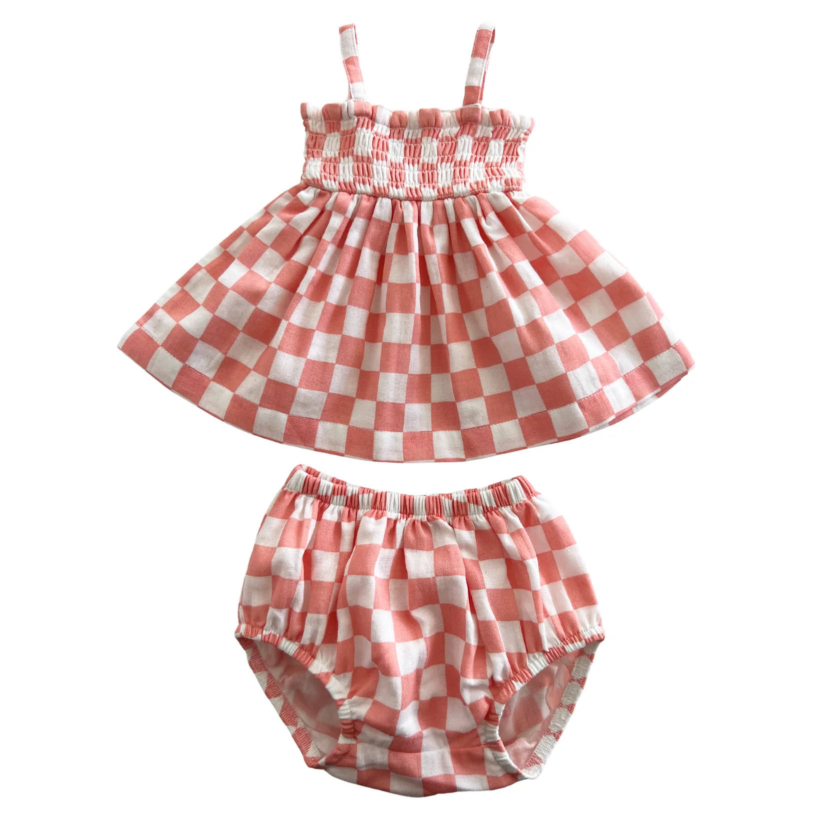 Sorbet Checkerboard / Organic Smocked Set | SpearmintLOVE