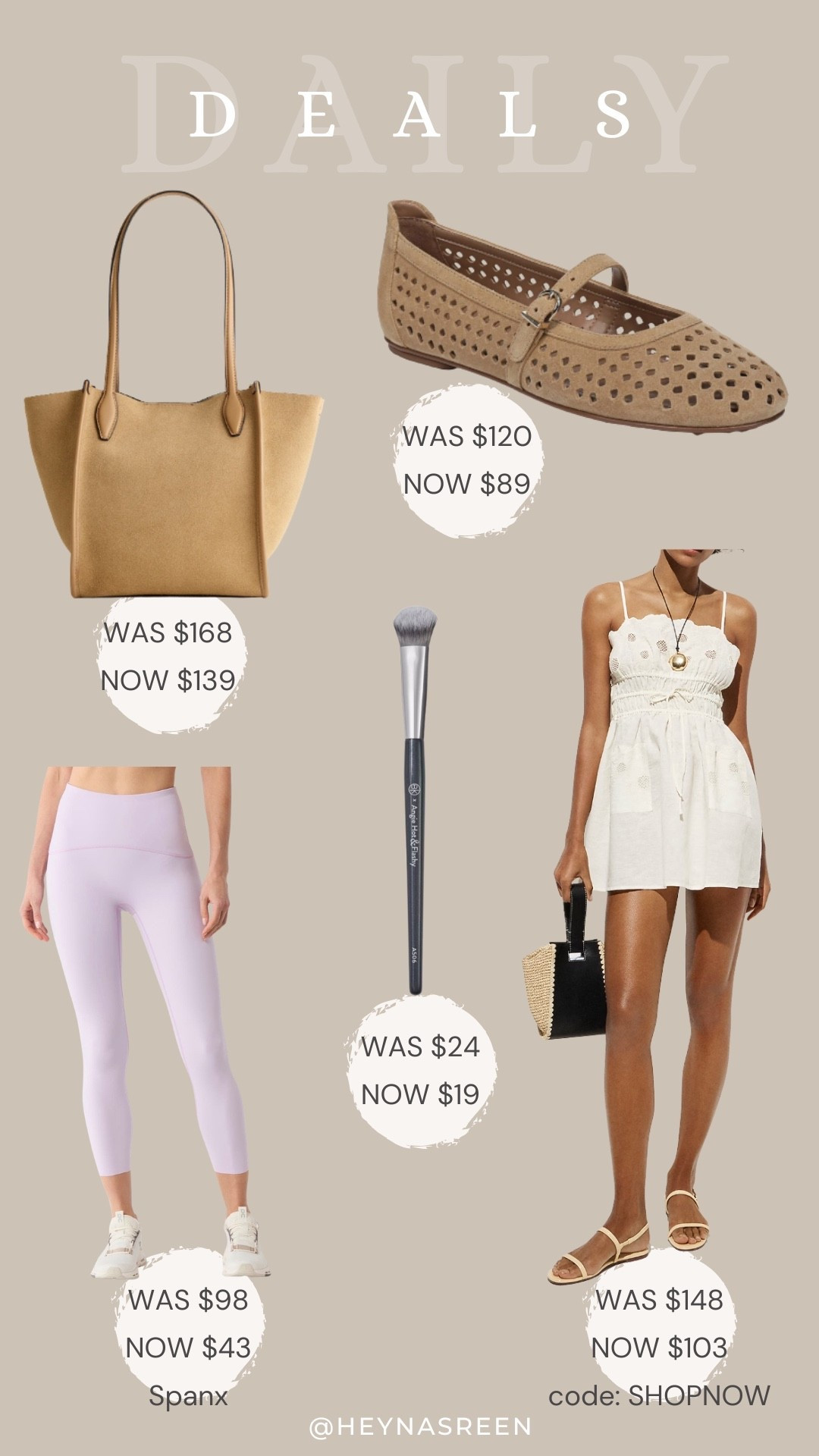 Daily deals on Naturalizer flats, J.Crew dress, BK Beauty concealer brush, Spanx leggings, Madewell tote bag 