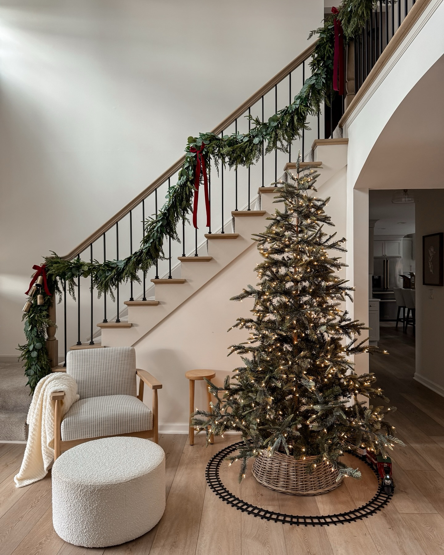 The Christmas entryway of my dreams 😍✨ Swipe to see this spaces transformation over the last 2 years! ➡️ who was here when we moved in?! Could you see my vision then?!

Come stay awhile, Amanda Vernaci, holiday decor, Christmas stairway decor, diy staircase  

#LTKSeasonal #LTKHoliday #LTKHome