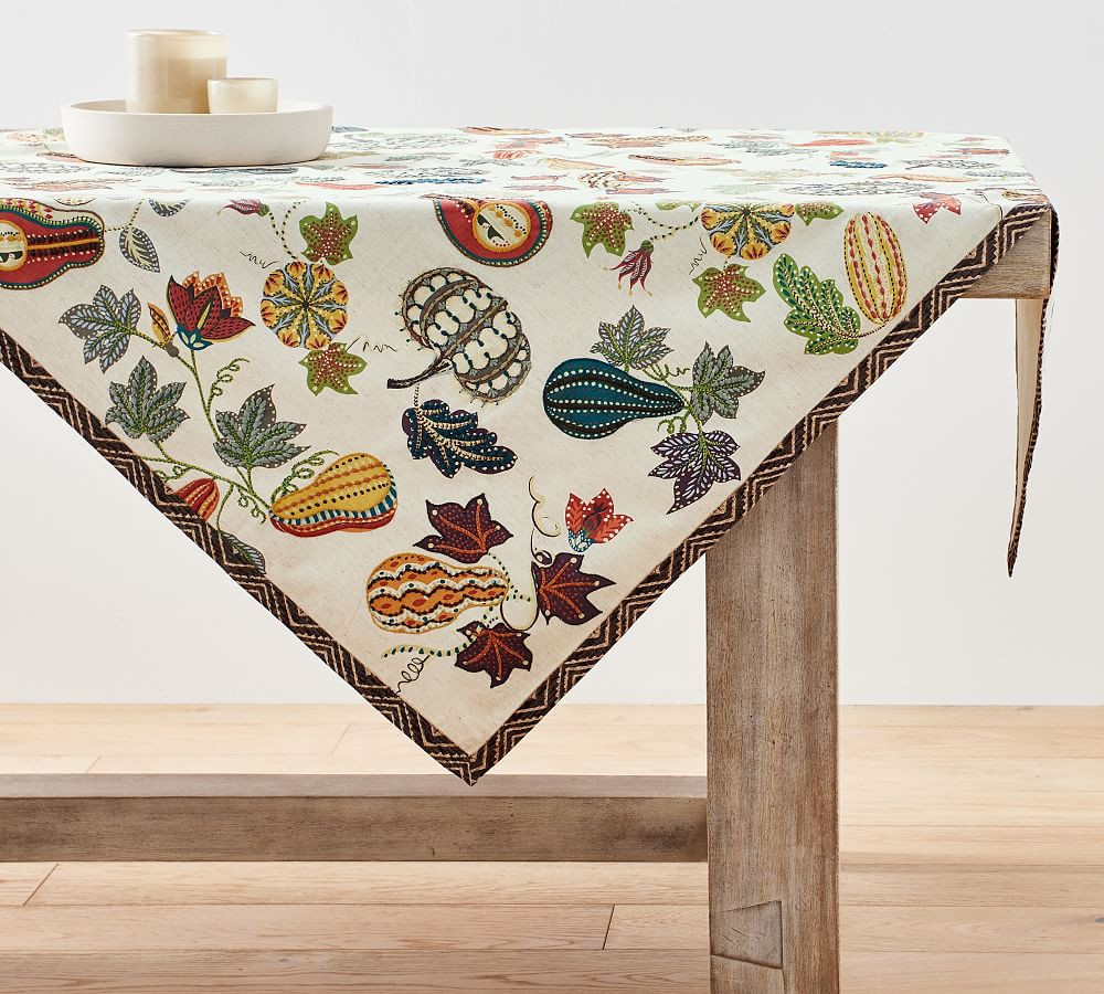 Aldo Pumpkin Embroidered Cotton/Linen Table Throw | Pottery Barn (US)