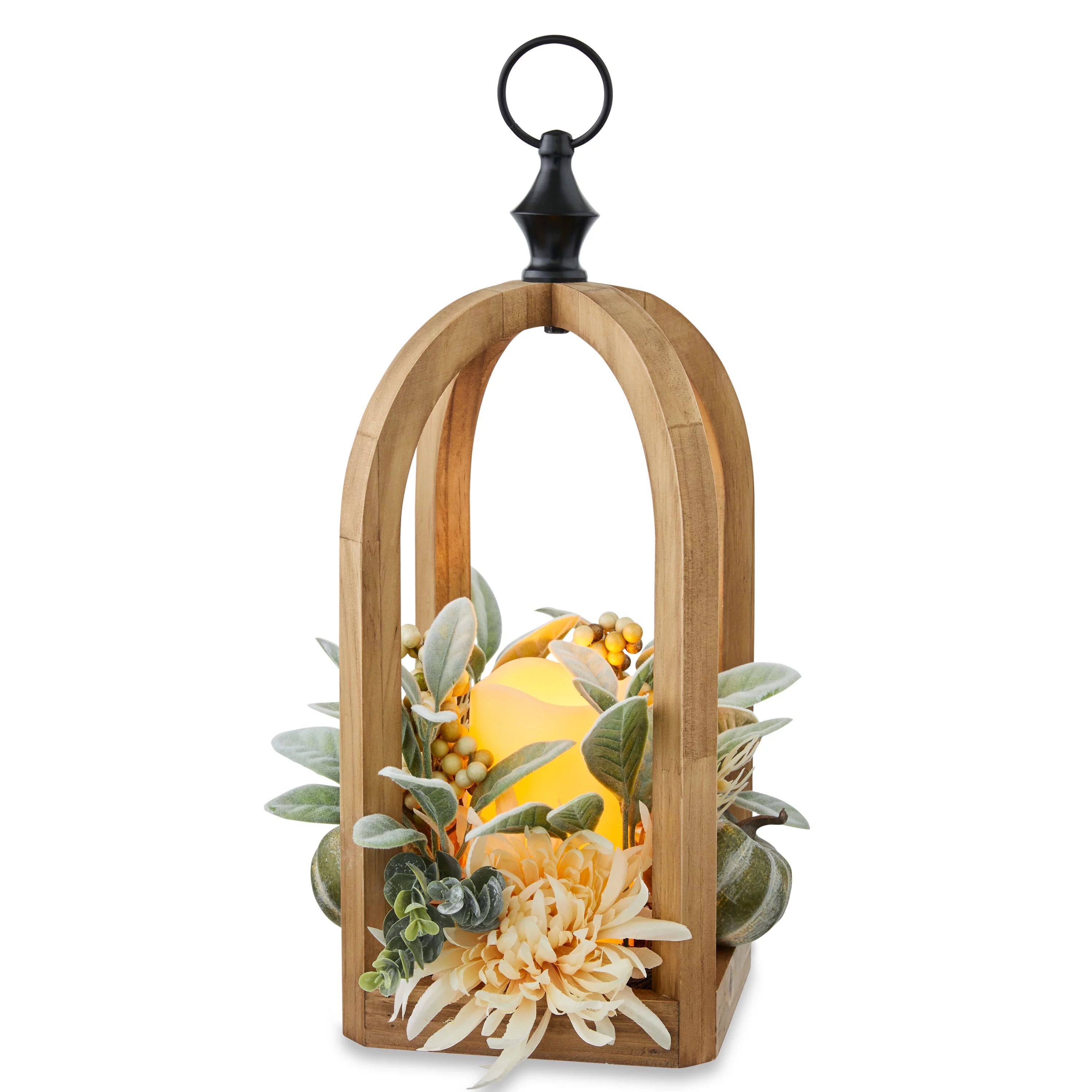 Fall Harvest Pre-Lit Ivory Floral Lantern, 15.5 in, by Way To Celebrate | Walmart (US)