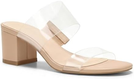 Coutgo Women's Clear Heeled Sandals Transparent Two Strap Chunky Block Heels Mules Open Toe Slip ... | Amazon (US)