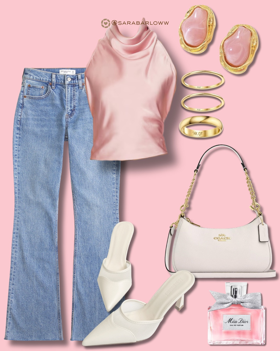 i can't wait to add more color to my wardrobe this spring! as the temps warm up and the sun finally comes out, this transition outfit is perfect for date night, girls night out, or celebrating the new PINK megan moroney era!!! are you ready for cloud 9?? i'm obsessed with the girly pinks, whites, and golds in this outfit. dress it up with a skirt or keep it cute and casual with this pair of jeans from Abercrombie. would you rock this look as we omove into spring?  

 #LTKootd #LTKSeasonal #LTKSaleAlert