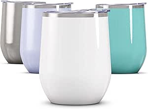Maars Bev Stainless Steel Stemless Wine Glass Tumbler with Lid, Vacuum Insulated 12 oz Cup | Spil... | Amazon (US)