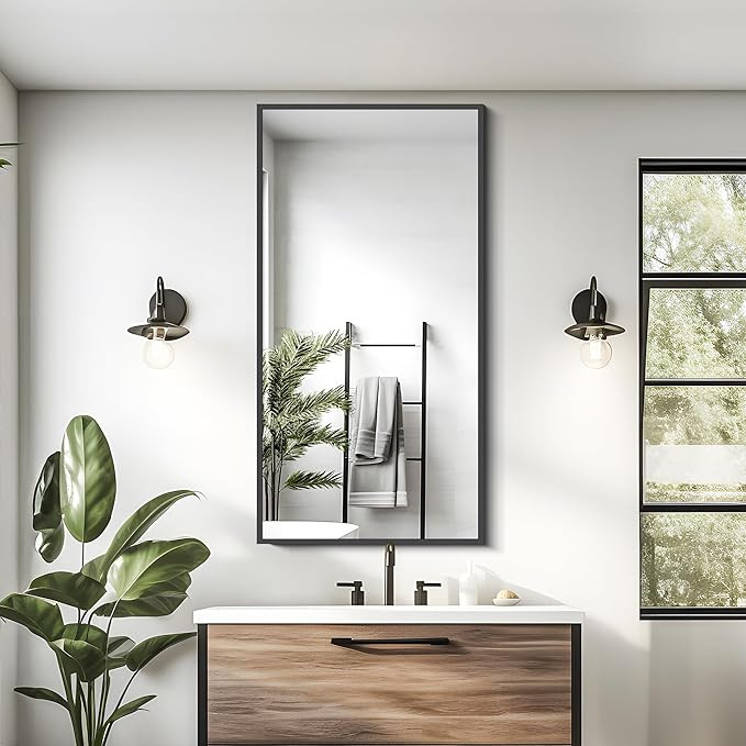 24x48 Inch Large Black Wall Mounted Mirror,Aluminum Framed Decorative Rectangular Bathroom Mirror... | Amazon (US)