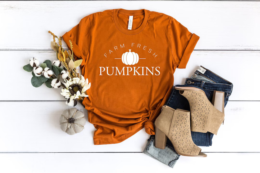 Farm Fresh Pumpkins, Fall T-shirt, Autumn Shirt, Farm Fresh Pumpkins Shirt, Thanksgiving Shirt, P... | Etsy (US)