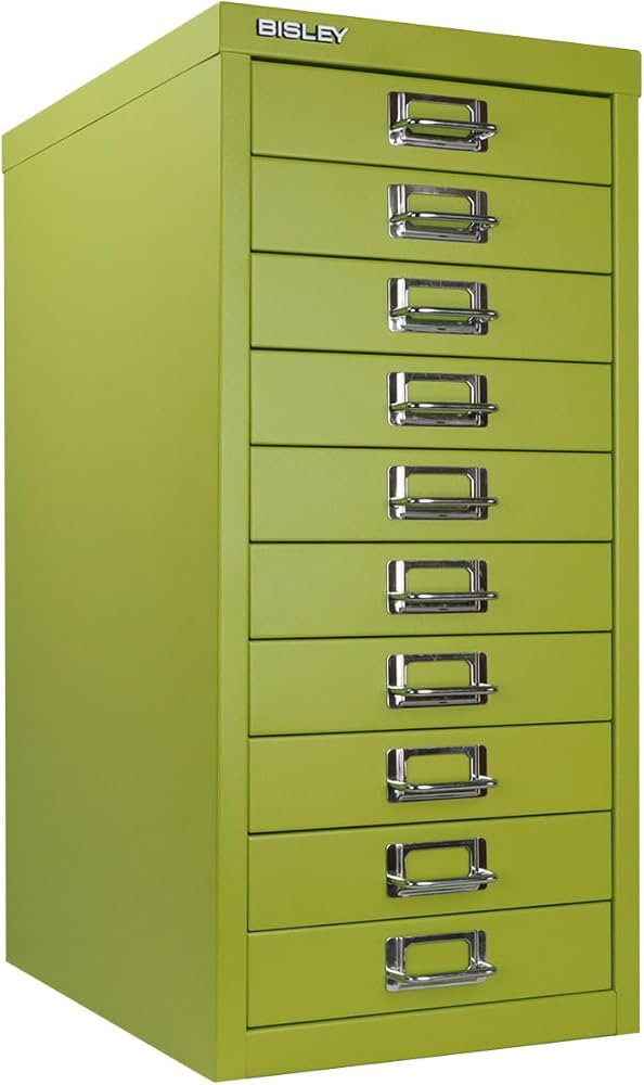 10-Drawer Steel MultiDrawer Cabinet - Bisley Green, Chrome Pull Handles with Label Holders, Powde... | Amazon (US)