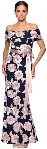 Betsy & Adam Women's Lace Off The Shoulder Belted Floral Floor Length Dress | Amazon (US)