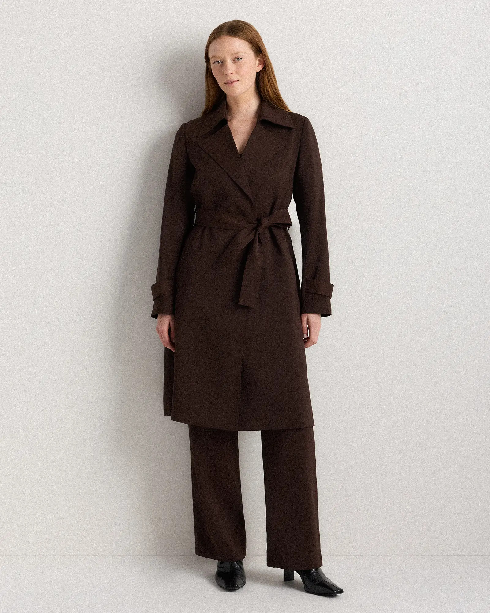 Stretch Crepe Trench Coat in Coffee Bean Brown | Quince