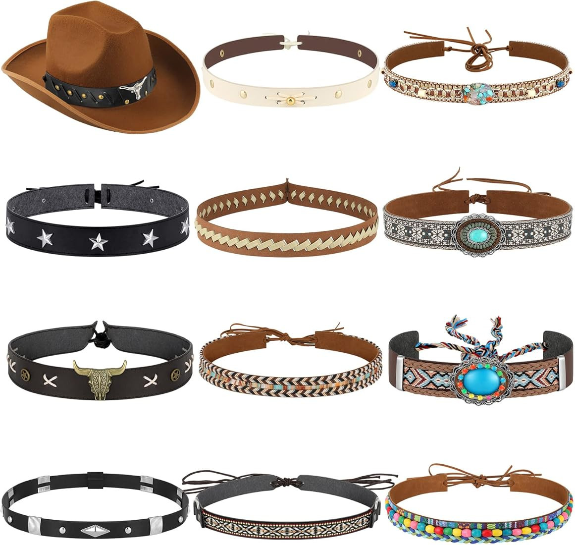 Sasylvia 12 Pcs Cowboy Hat Bands for Women Men Ethnic Western Hat Belts Replacement Adjustable Tr... | Amazon (US)