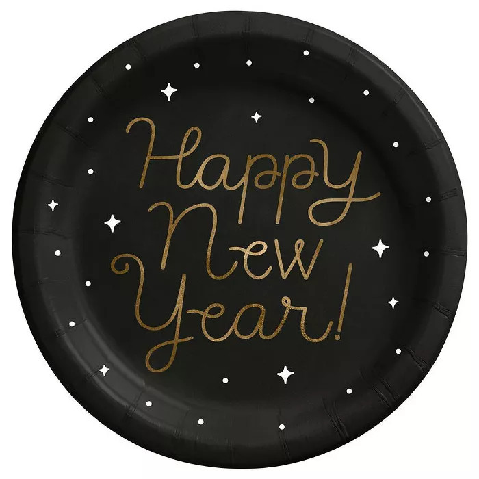 8.5" 15ct 'New Year's Eve' Disposable Dinner Plate Black - Spritz™ | Target