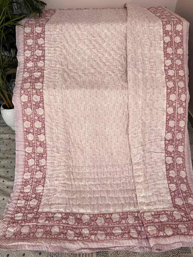 India Block Print Quilt Indian Handmade Cotton Floral Quilt, Jaipuri Razai, Bedspread Comforter B... | Etsy (US)