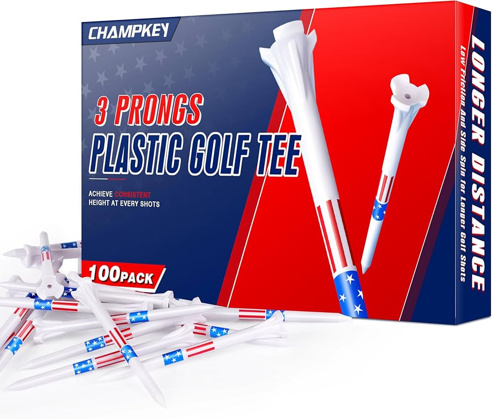 CHAMPKEY 3 Prongs Plastic Golf Tees 100 Pack Star and Stripe Version - Low Friction and Resistanc... | Amazon (US)