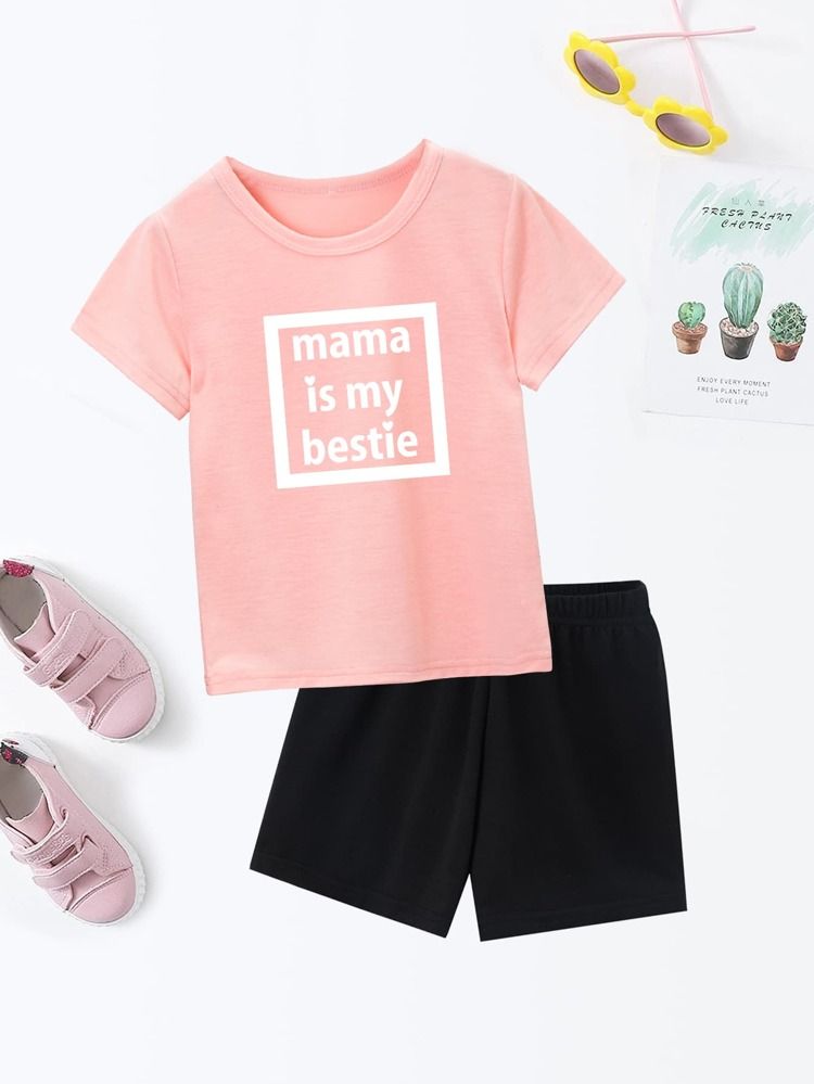 Toddler Girls Slogan Graphic Tee With Track Shorts | SHEIN