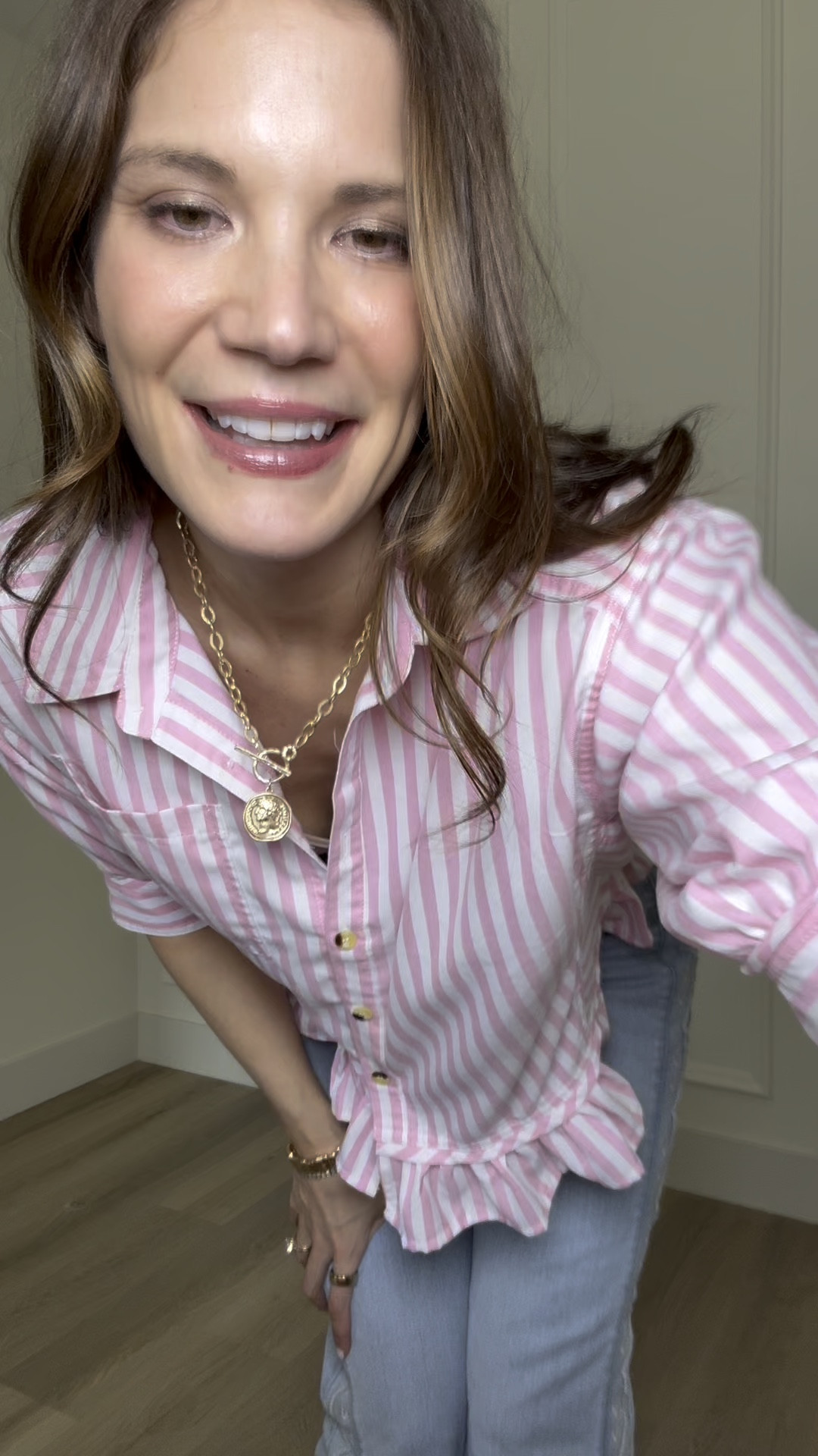 The perfect cropped spring blouse that isn’t too cropped. I’m wearing my usual size large and it hits right at the waistline of these high rise jeans. I love the pink and white stripes for spring and summer!

Teacher outfit, Amazon fashion, Amazon finds, workwear, summer blouse, office outfit, Stang and co

#LTKSeasonal #LTKootd #LTKWorkwear