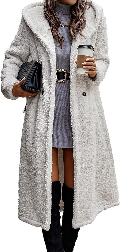 PRETTYGARDEN Women's Fashion Winter Coats Fuzzy Fleece Long Hooded Jackets Button Down Faux Fur W... | Amazon (US)