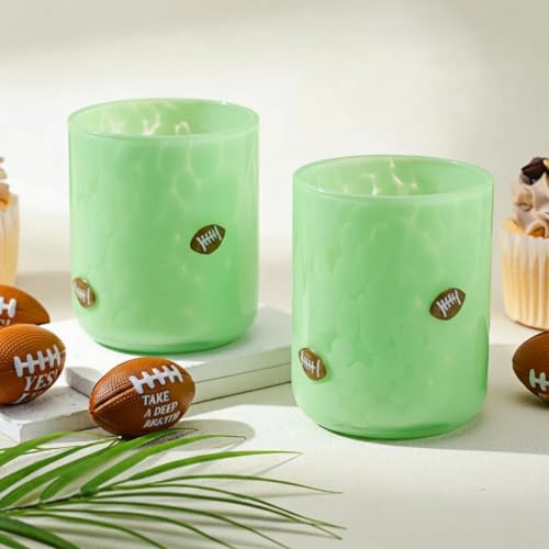 SiliFine 2 PCS Football Icon Juice Glasses - 14 oz Football Stemless Wine Juice Coffee Drinking Glass Cup for Party Supplies Gift (Green) | Amazon (US)