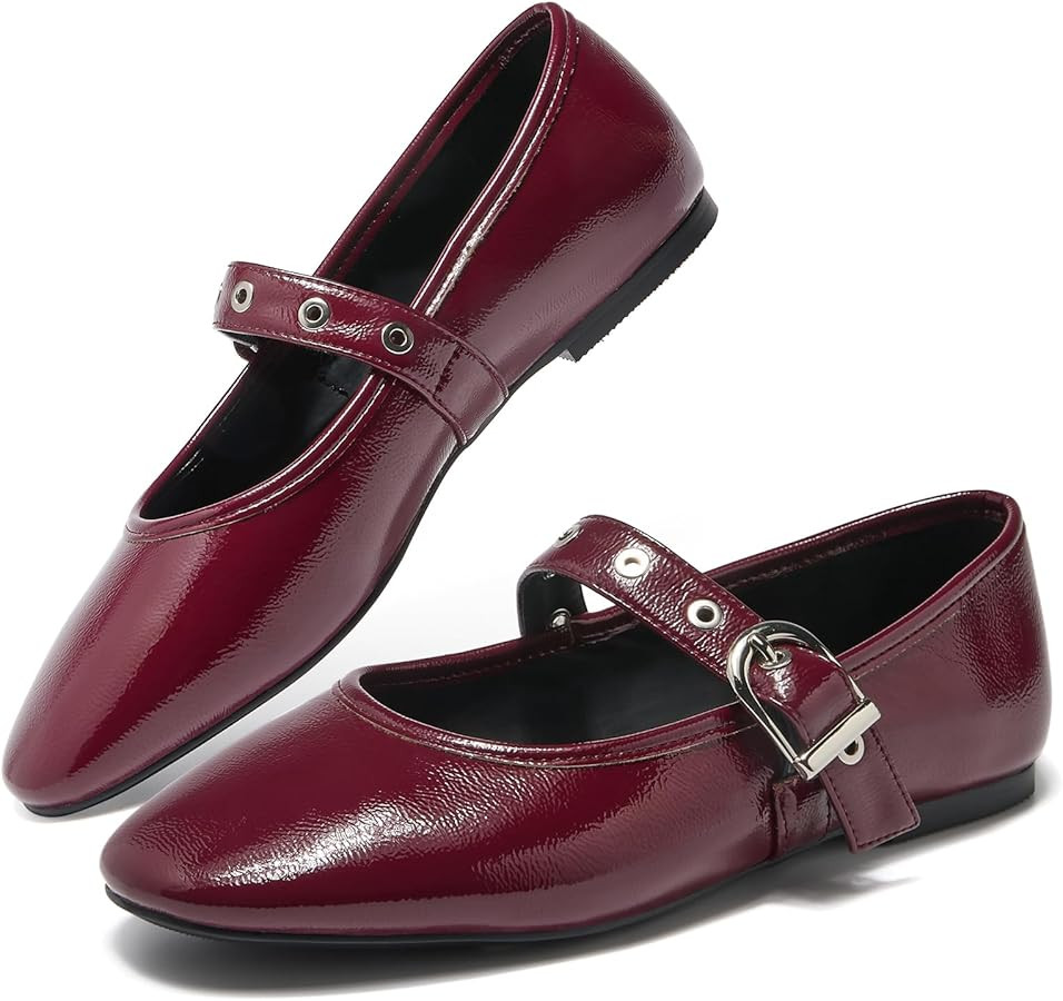 CouieCuies Women's Mary Jane Flats Round Toe Ballet Flat with Buckle Dressy Comfortable Maryjane ... | Amazon (US)