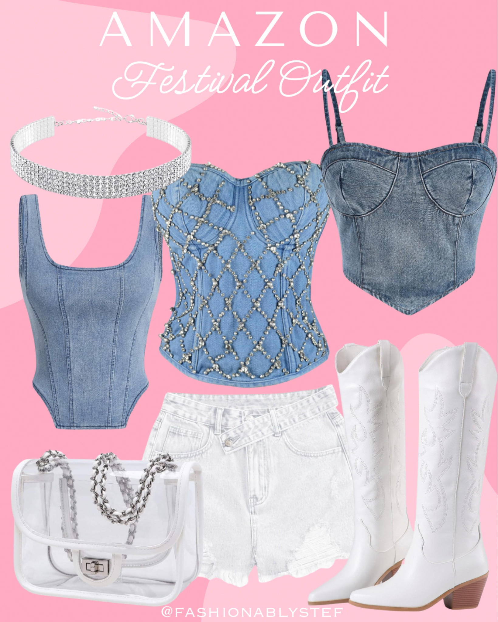 Festival Season! 🤩🩵✨

Denim outfit, denim corset, festival outfit, country concert outfit, country festival outfit, white cowboy boots, rhinestone belt, rhinestone corset, clear handbag, cowboy hat, concert outfit, western outfit 

#LTKFestival #LTKstyletip