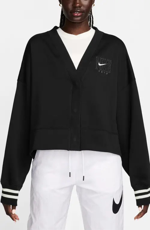Nike Sportswear Phoenix Embroidered Oversize Fleece Cardigan in Black at Nordstrom, Size Medium | Nordstrom