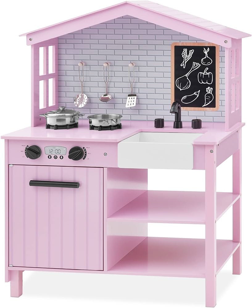 Best Choice Products Farmhouse Play Kitchen Toy, Wooden Pretend Set for Kids w/Chalkboard, Marble... | Amazon (US)