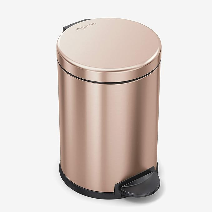 simplehuman 4.5 Liter / 1.2 Gallon Round Bathroom Step Trash Can, Stainless Steel, Rose Gold | Amazon (US)