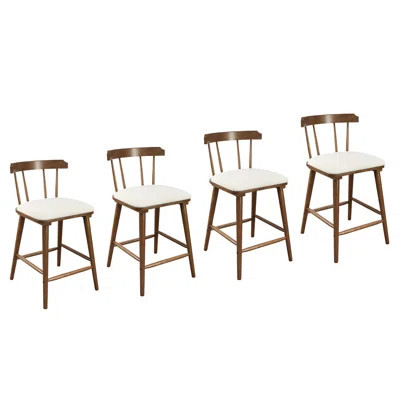 Olivia Indoor Wooden Upholstered Counter Stool, Natural Finish with Beige Upholstery, Windsor Style, Set of 4 | Wayfair North America
