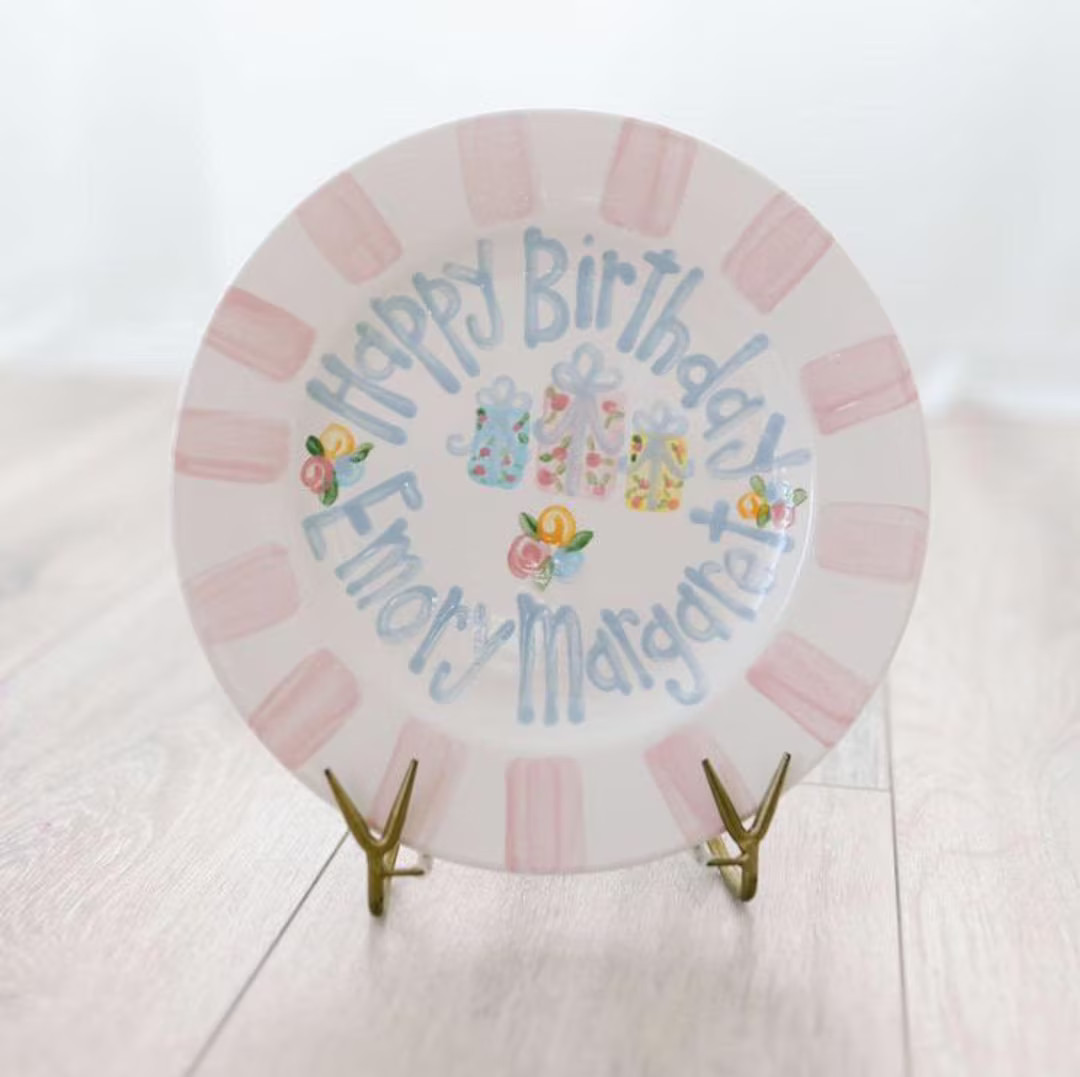 Girls Birthday Plate // Floral Present Personalized First Birthday Plate Plate, Custom handpainte... | Etsy (US)
