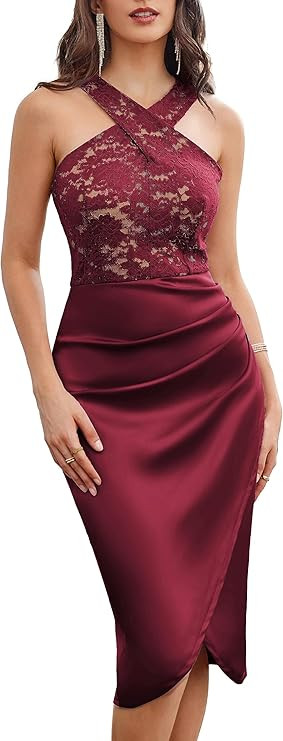 GRACE KARIN Women's Semi Formal Wedding Guest Dresses Lace Satin Halter Cocktail Dresses for Even... | Amazon (US)