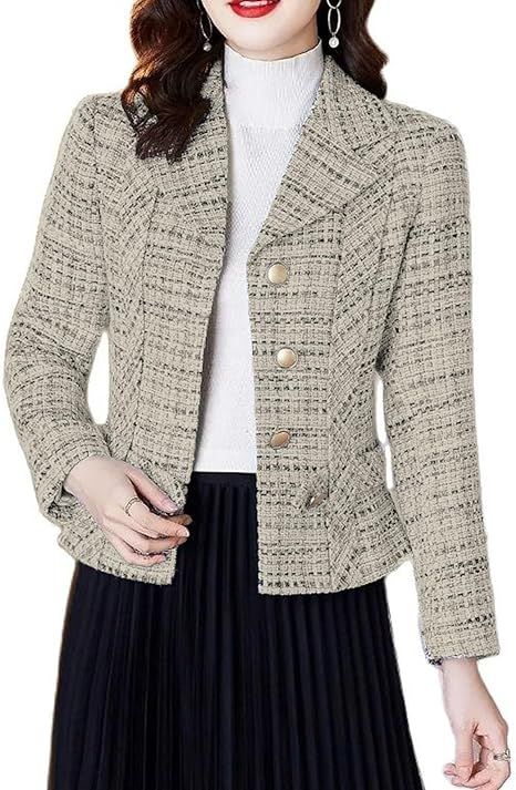 Mina self Womens Tweed Blazers Plaid Single-Breasted Open Front Autumn Winter Suit Jackets Coat O... | Amazon (US)