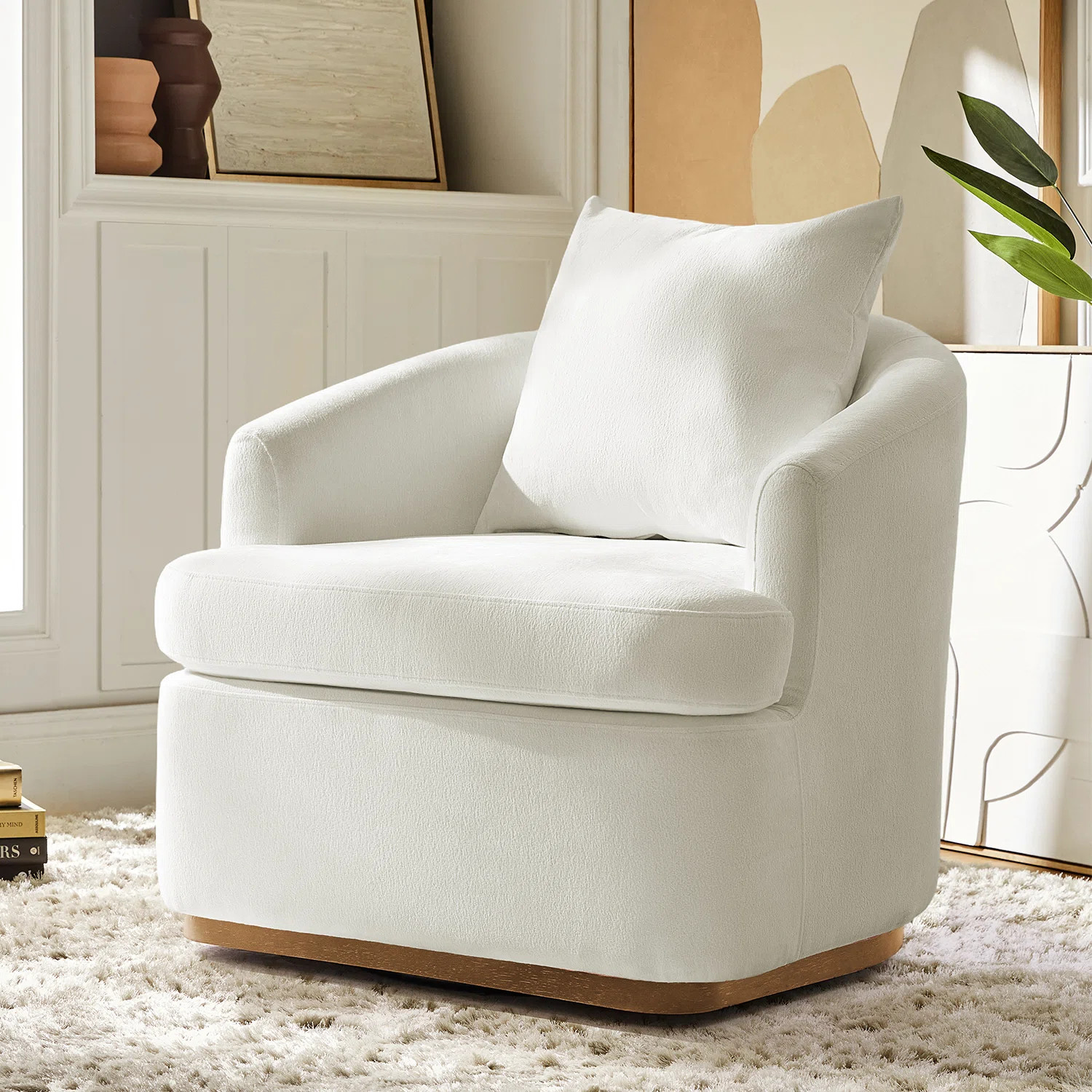 Berklie 31"W Modern Chenille Swivel Armchair with Ergonomic Backrest and Solid Wood Legs | Wayfair North America