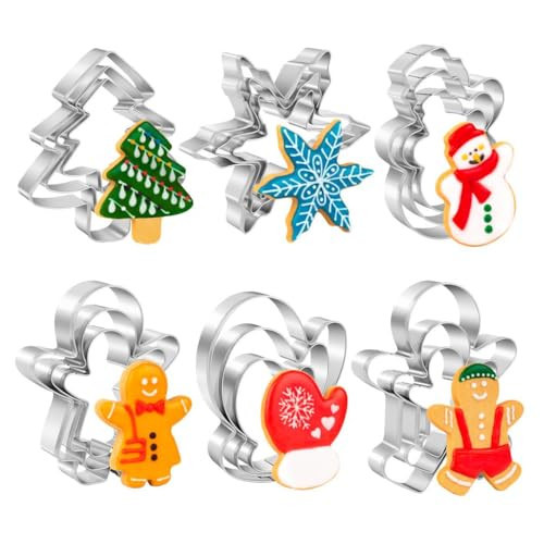 BYkooc Christmas Cookie Cutter Set,18 Piece Stainless Steel Winter Christmas Cookie Cutters Shapes for Baking - Christmas Tree,Snowflake,Snowman,Gingerbread Man,Gingerbread Girl,Mitten, Silver | Amazon (US)