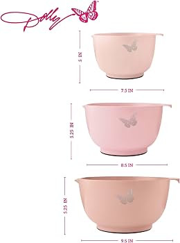Dolly Parton Mixing Bowl Set, 3 Piece Kitchen Bowl Set with Blush Butterfly Design, Nesting Bowls... | Amazon (US)