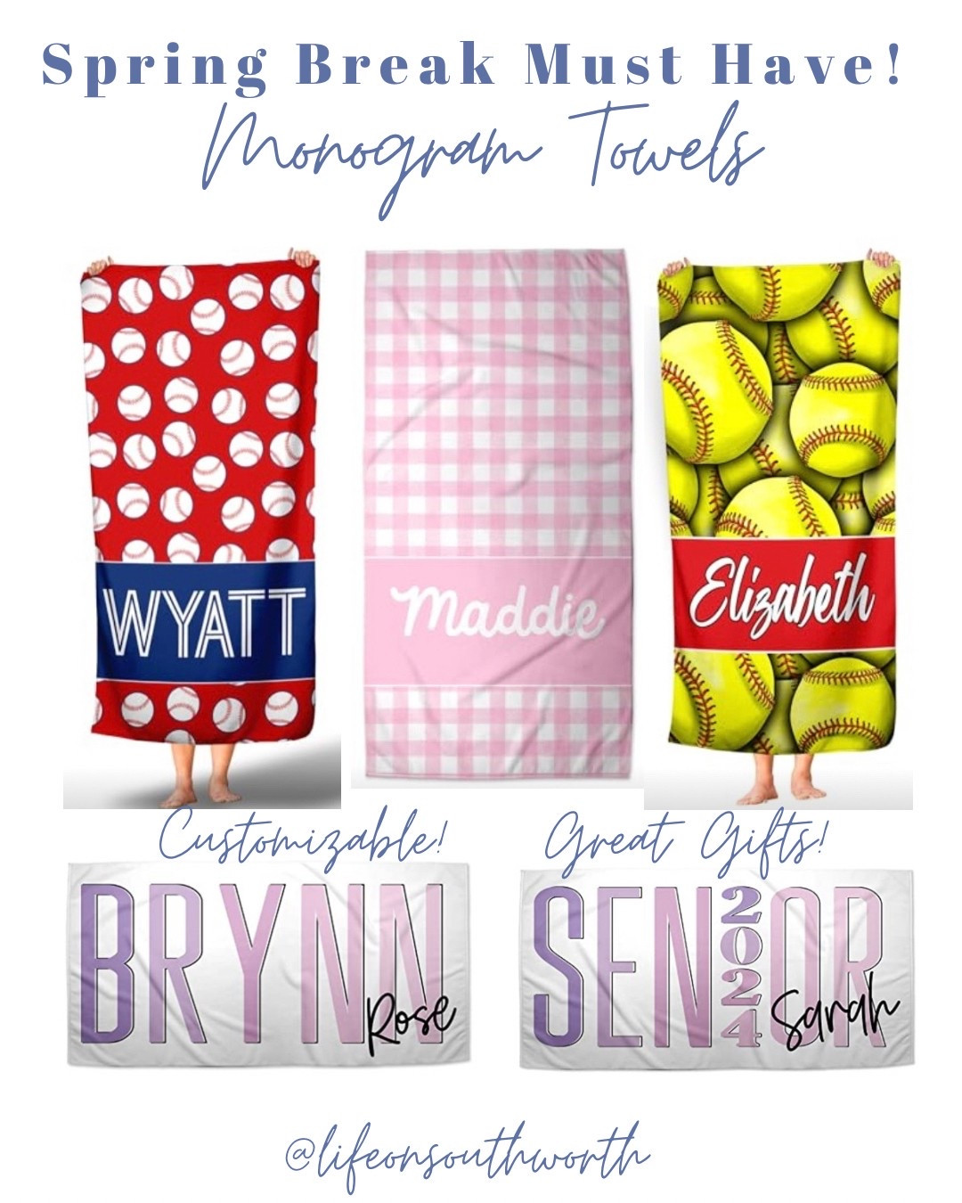 Monogram beach towels are a Spring break & summer must have! These are adorable & totally customizable with names and colors. I’m loving the classic gingham & ball options! 

#LTKSwim #LTKSeasonal #LTKFamily