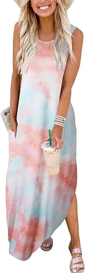 Prinbara Women's Casual Loose Pocket Long Dress Sleeveless Split Maxi Dresses | Amazon (US)