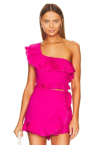Show Me Your Mumu x REVOLVE Leni Ruffle Top in Hot Pink from Revolve.com | Revolve Clothing (Global)