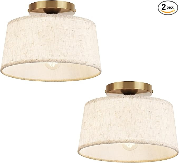 2P Modern Ceiling Light Fixture, 10 Inch Semi Flush Mount Lamp with Linen Shade, E26 Base, Gold f... | Amazon (US)