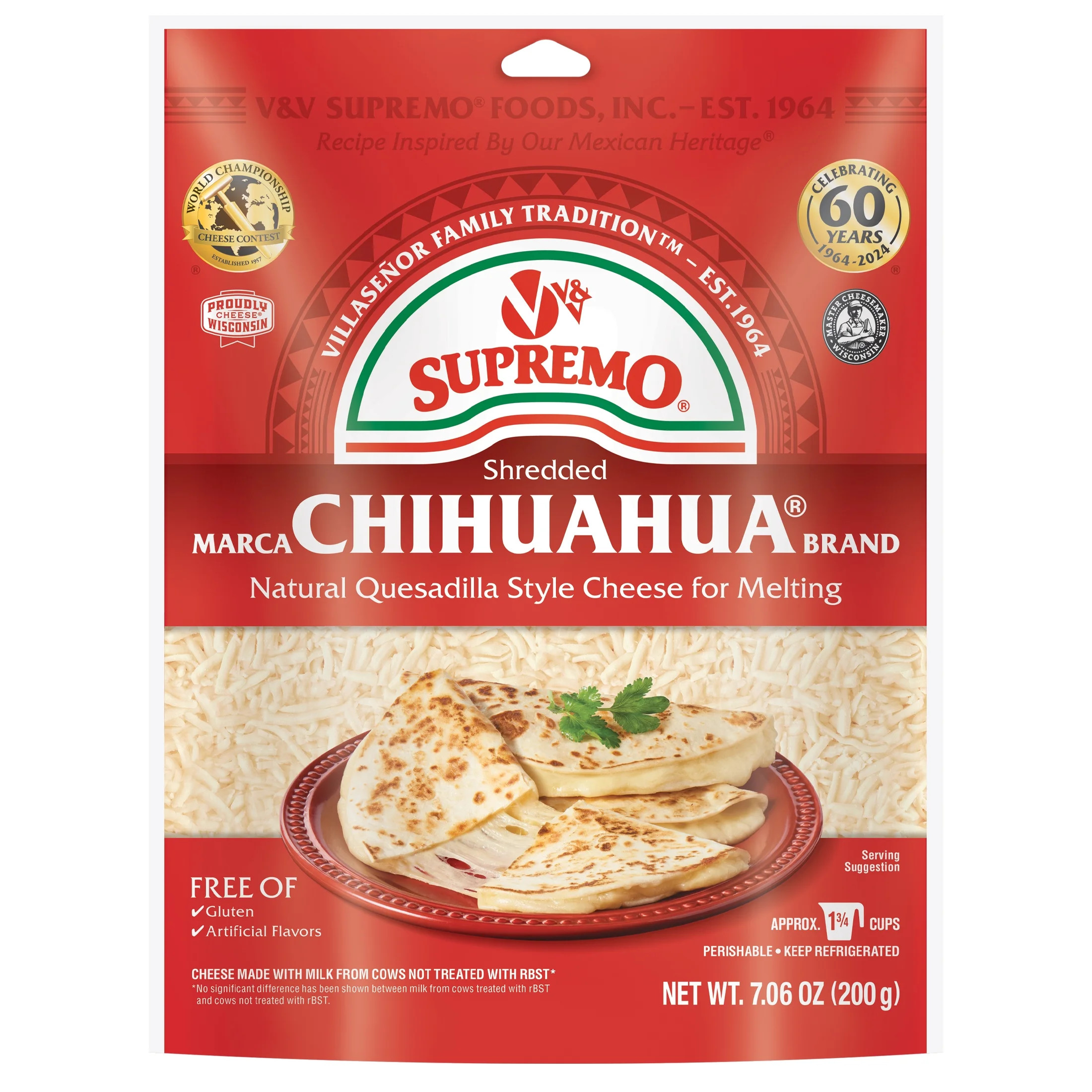 V&V Supremo Shredded Chihuahua Authentic Mexican Style Quesadilla Cheese, Gluten-Free, 7.06 oz, R... | Walmart (US)