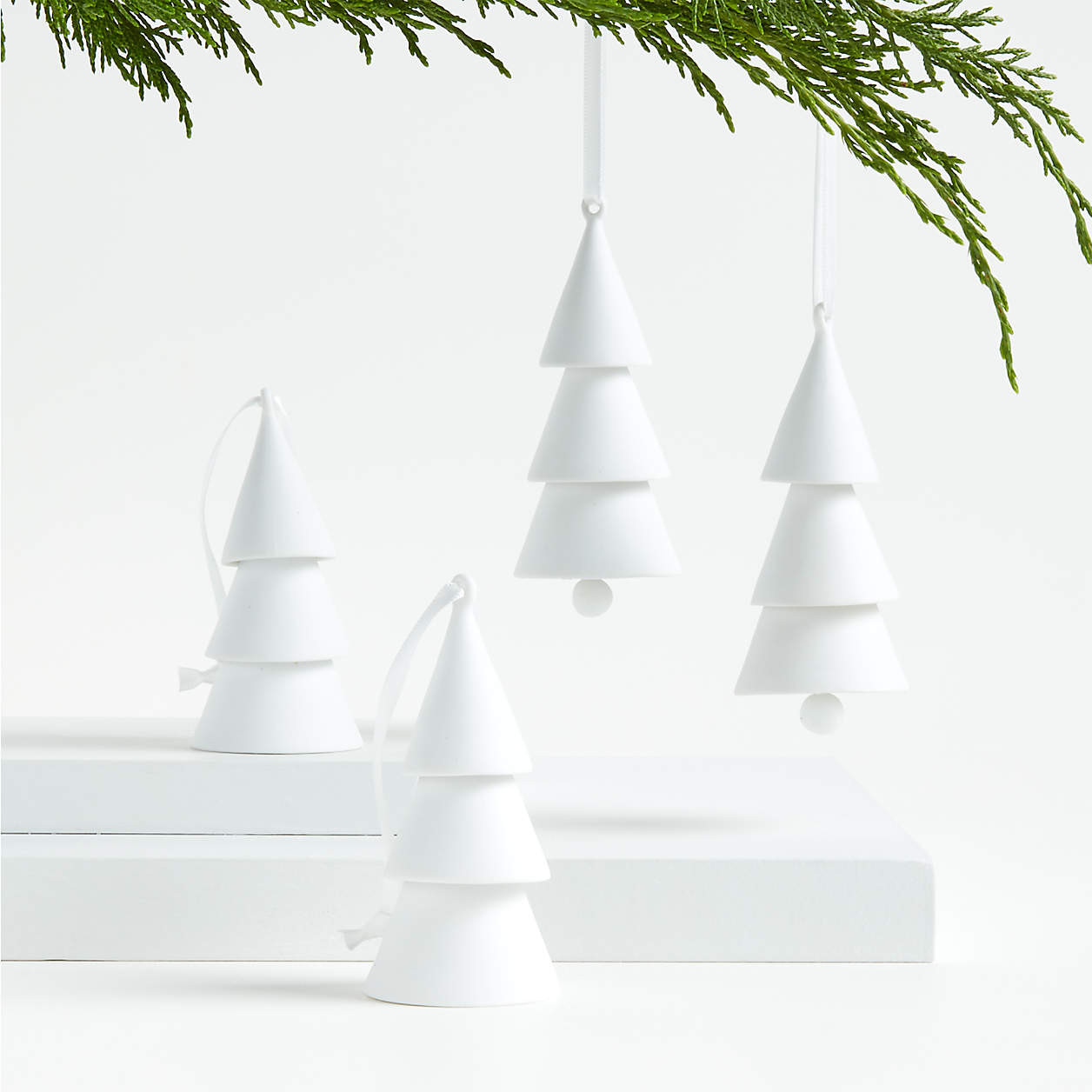White Porcelain Bell Tree Christmas Ornaments, Set of 4 + Reviews | Crate & Barrel | Crate & Barrel