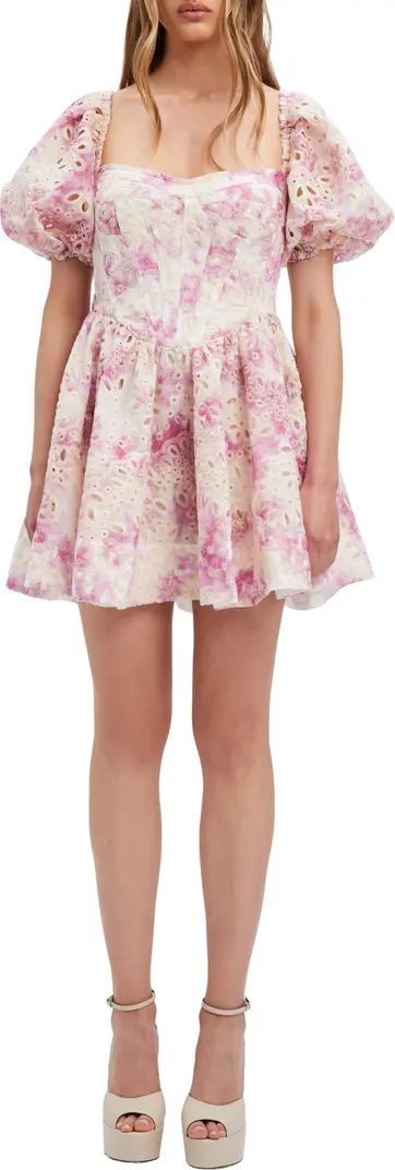 Kiah Floral Eyelet Corset Puff Sleeve Minidress | Nordstrom