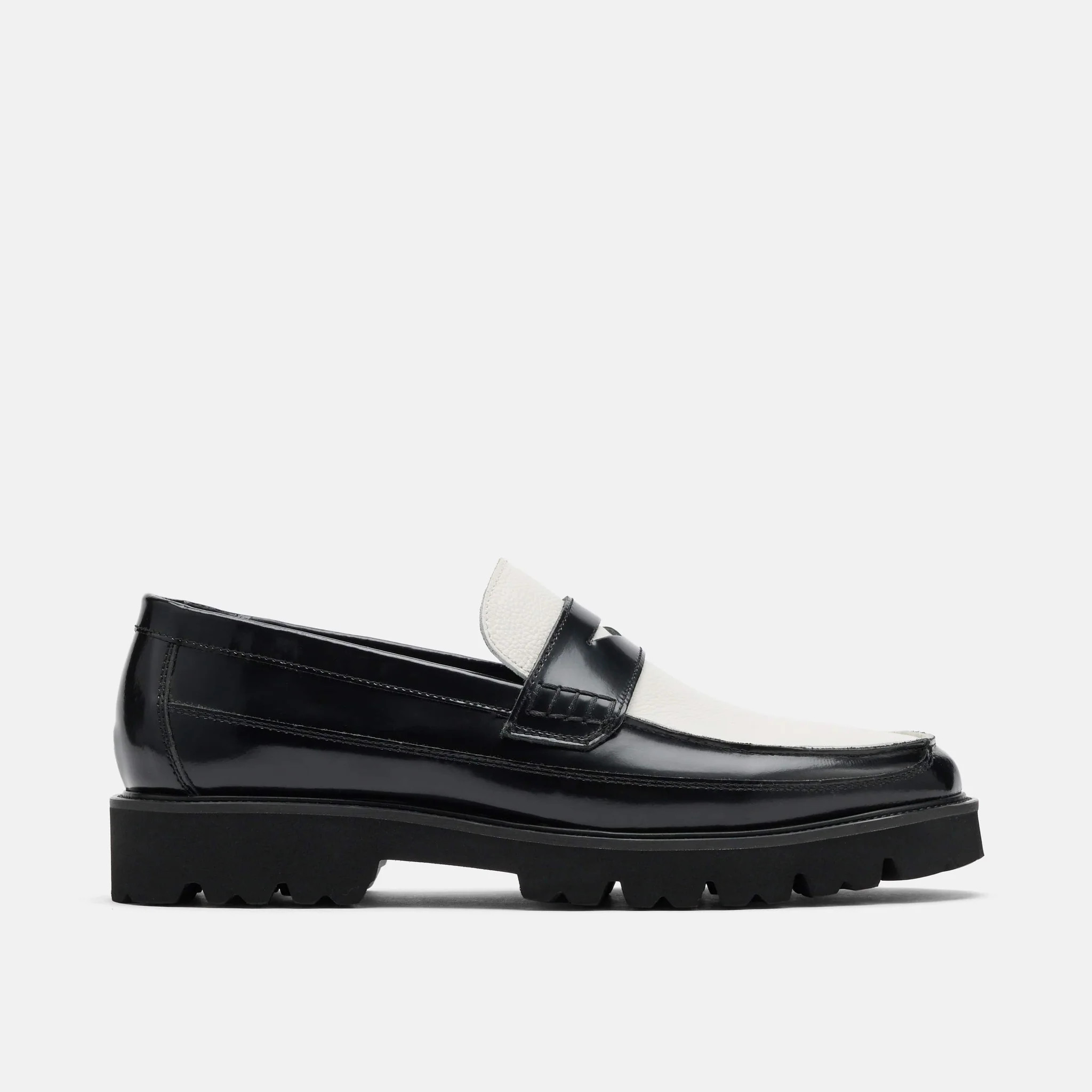 Adler Black/White Leather Lug Penny Loafers | Marc Nolan