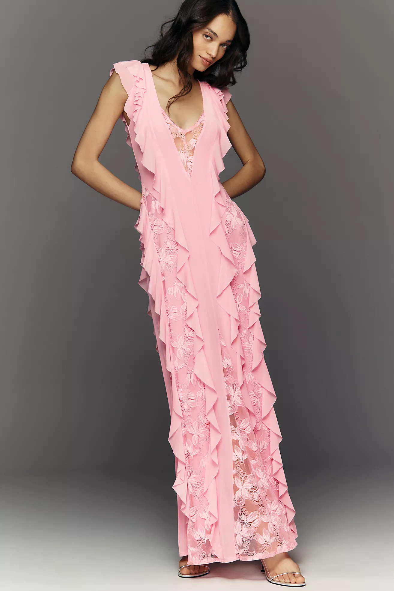 AFRM Trista Ruffle-Sleeve V-Neck Maxi Dress | Anthropologie (US)
