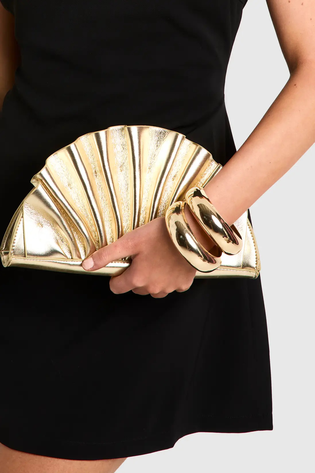 Gold Metallic Ruffle Clutch Bag | Boohoo USA | boohoo (US & Canada)